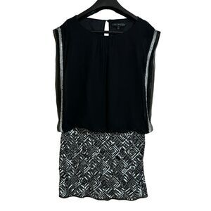 Aidan Mattox Black Chiffon Sheer Sleeveless Sequin Blouson Mini Dress Size 0
